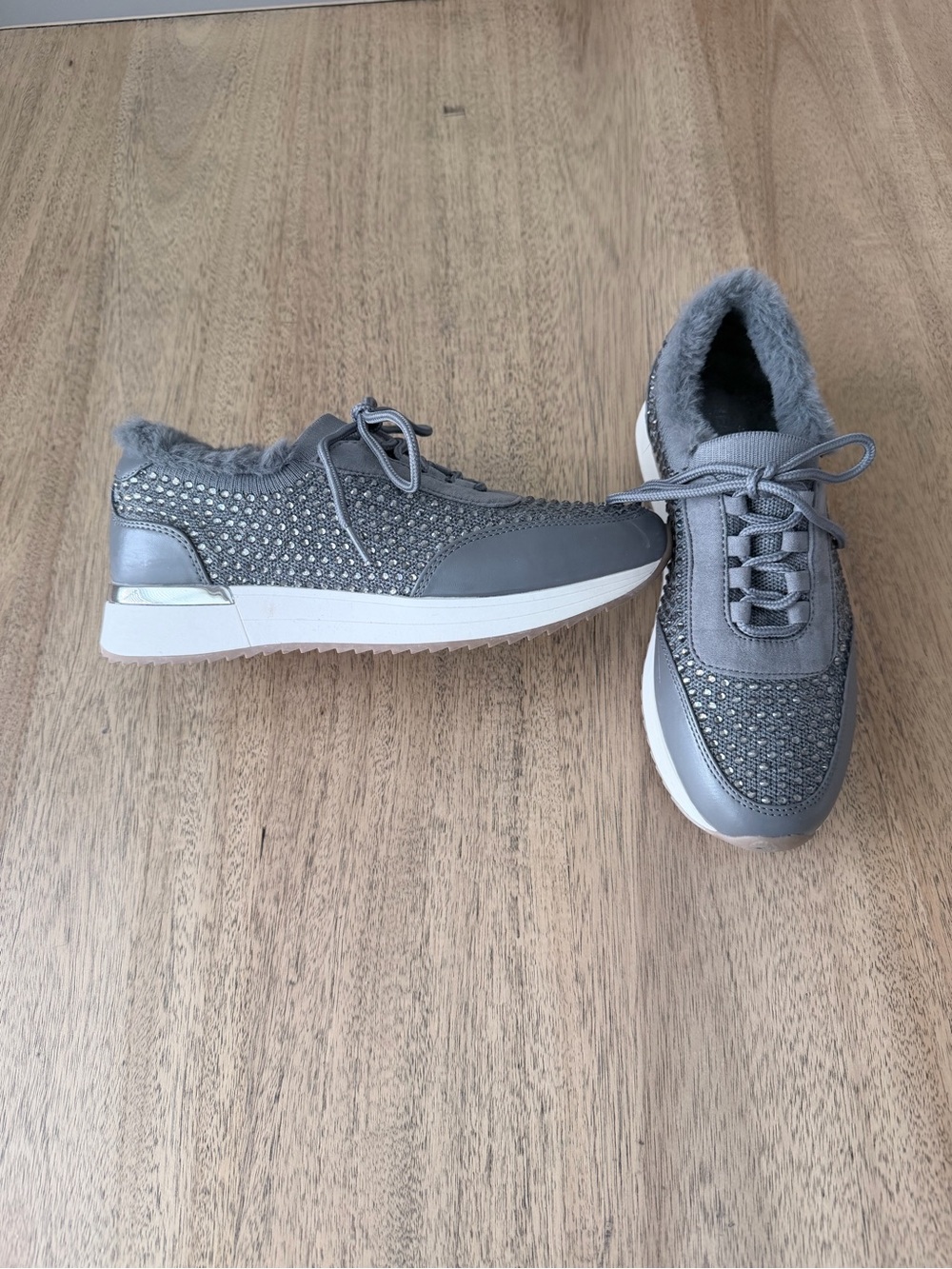 Kenneth Cole Reaction Cari Faux Fur Jewel Jogger Sneaker in gray 6.5